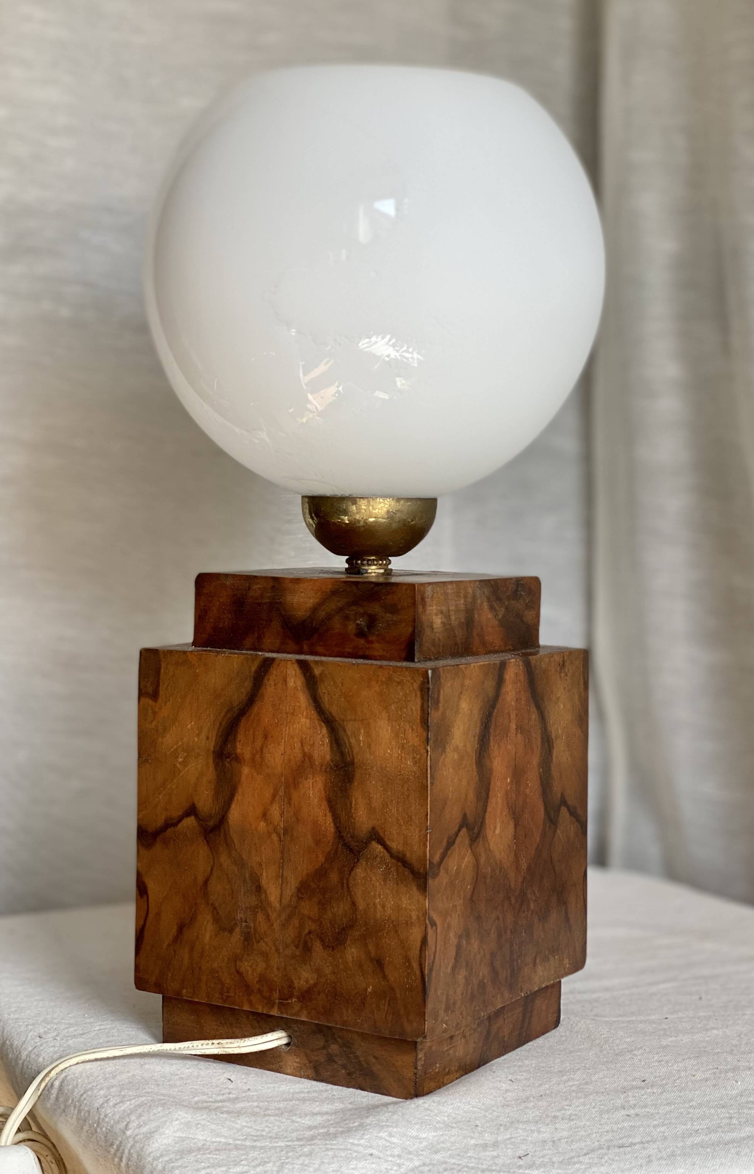 Art Deco lamp made of wood and opaline.