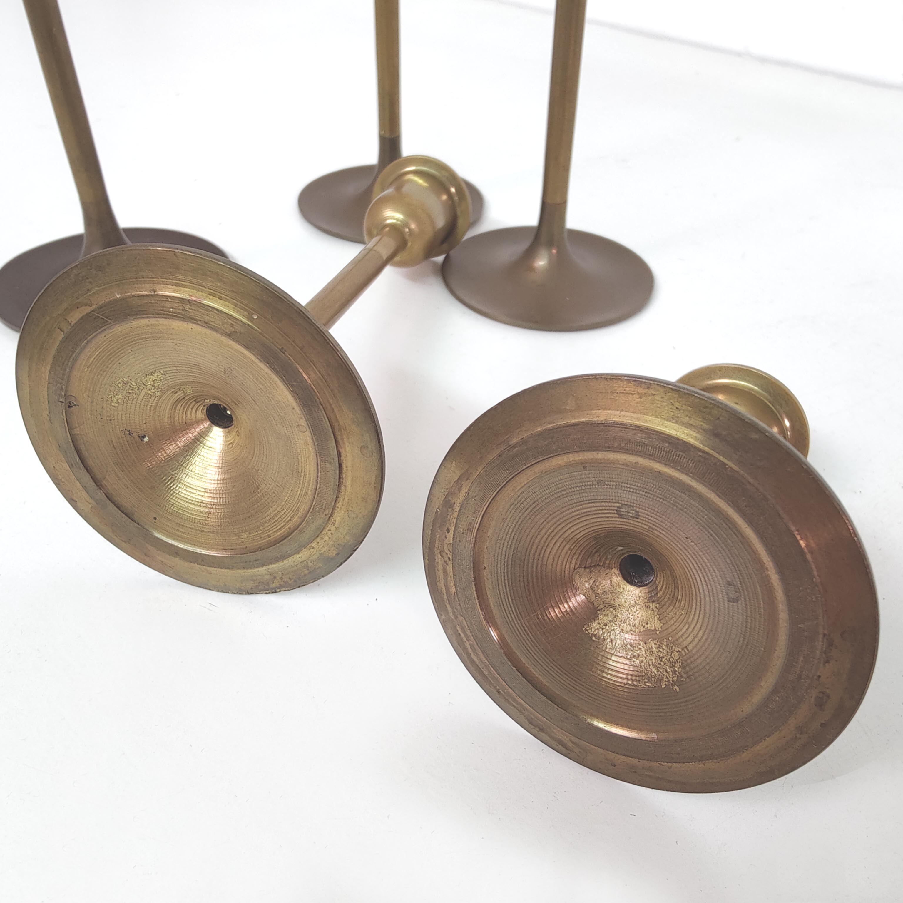 Set of 5 Scandinavian brass candlesticks 1960