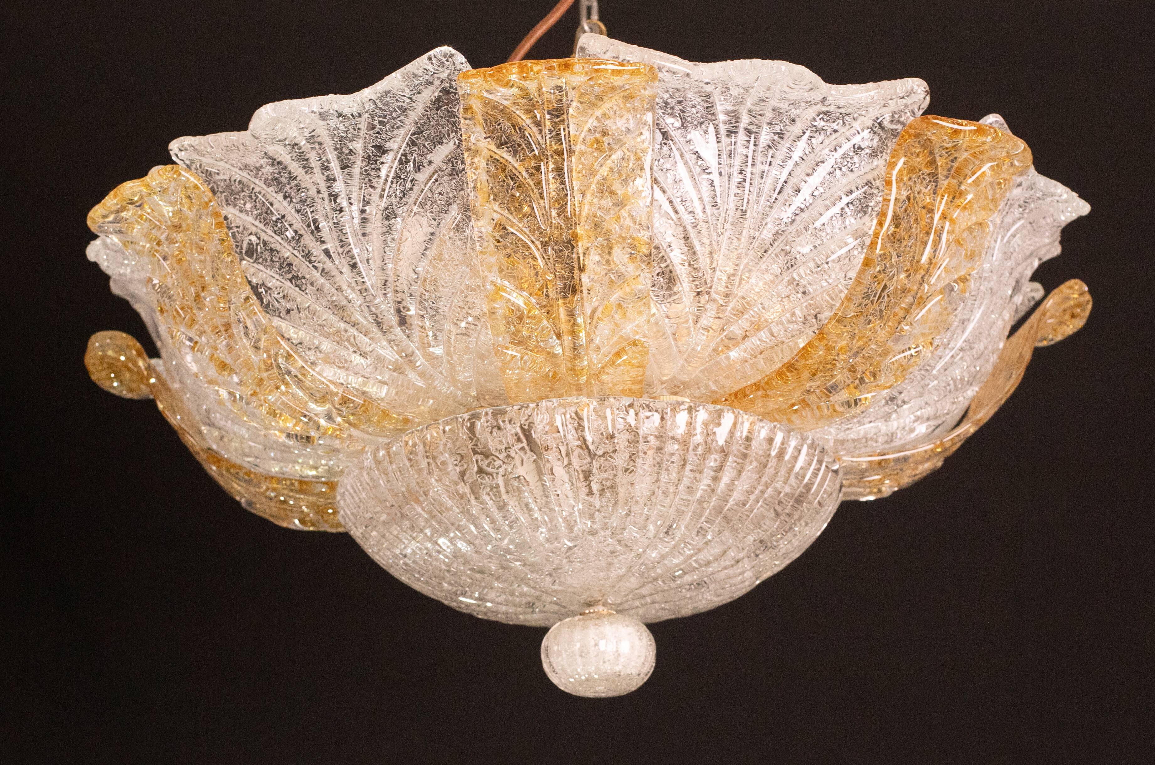 Italian Orange and Trasparent and Murano Glass Ceiling Light