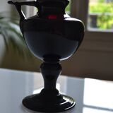 Lampe à huile signée Biot verre soufflé bullé aubergine