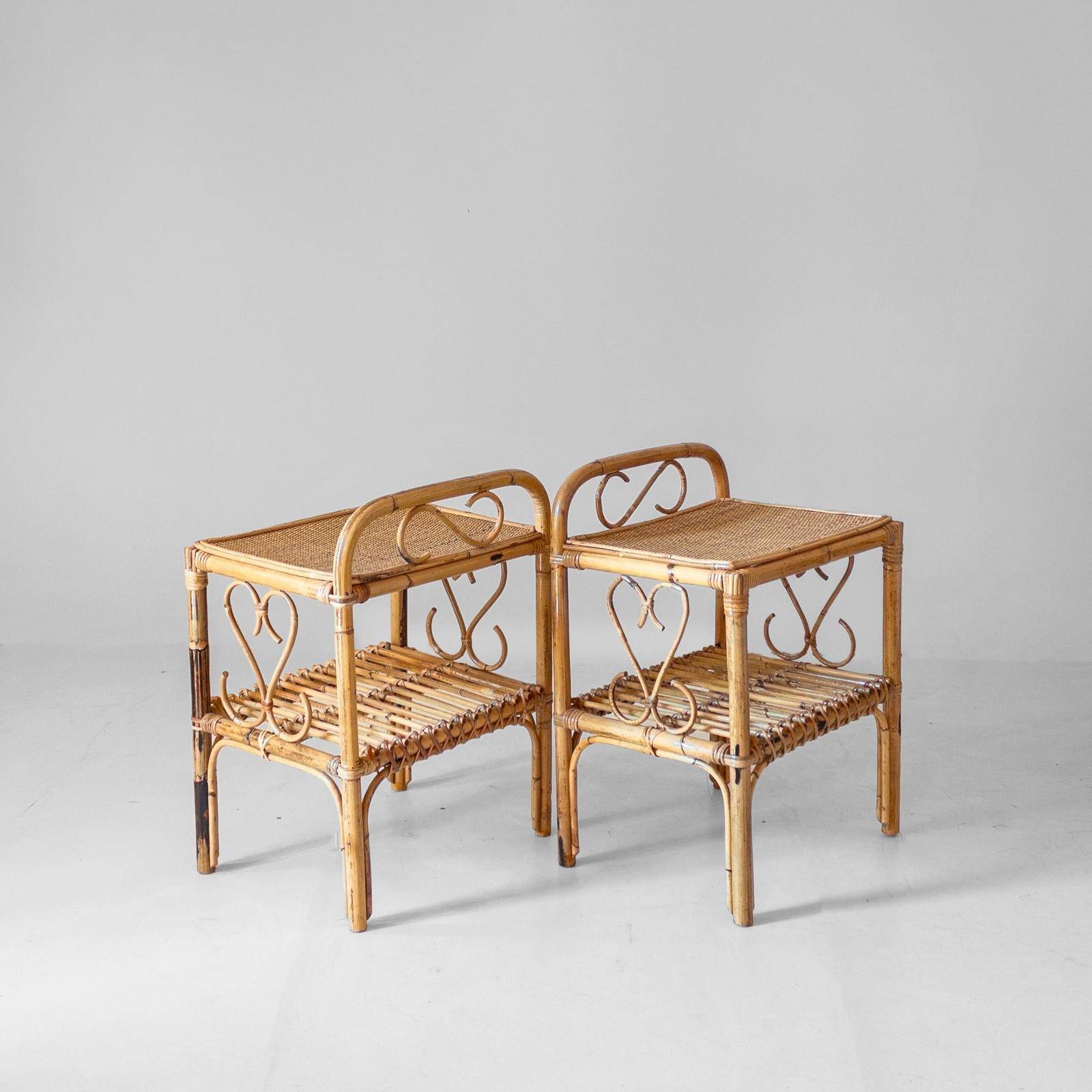 Midcentury Modern Italian Bamboo Side Tables, set of two, Italy 1960s