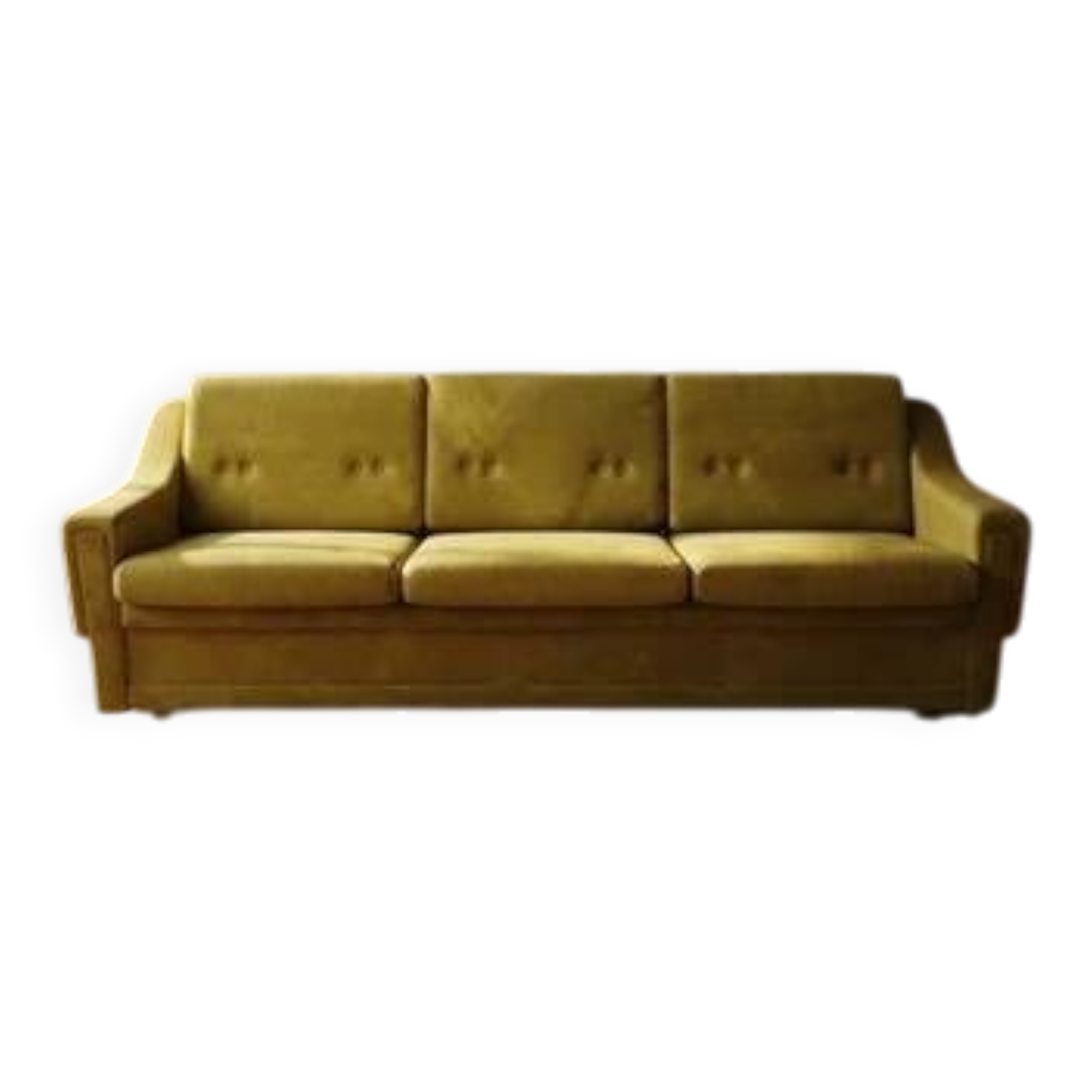 Canapé-lit pliant des années 50, 3 places en tissu moutarde / olive, Tchécoslovaquie, 208 × 100 × 65 cm