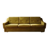 Mid-century folding sofa bed, mustard / olive upholstered 3-seater, Czechoslovakia, 208 × 100 × 65 cm