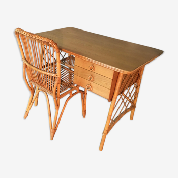 Bureau rotin Louis Sognot et sa chaise