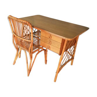 Louis Sognot rattan desk and his chair