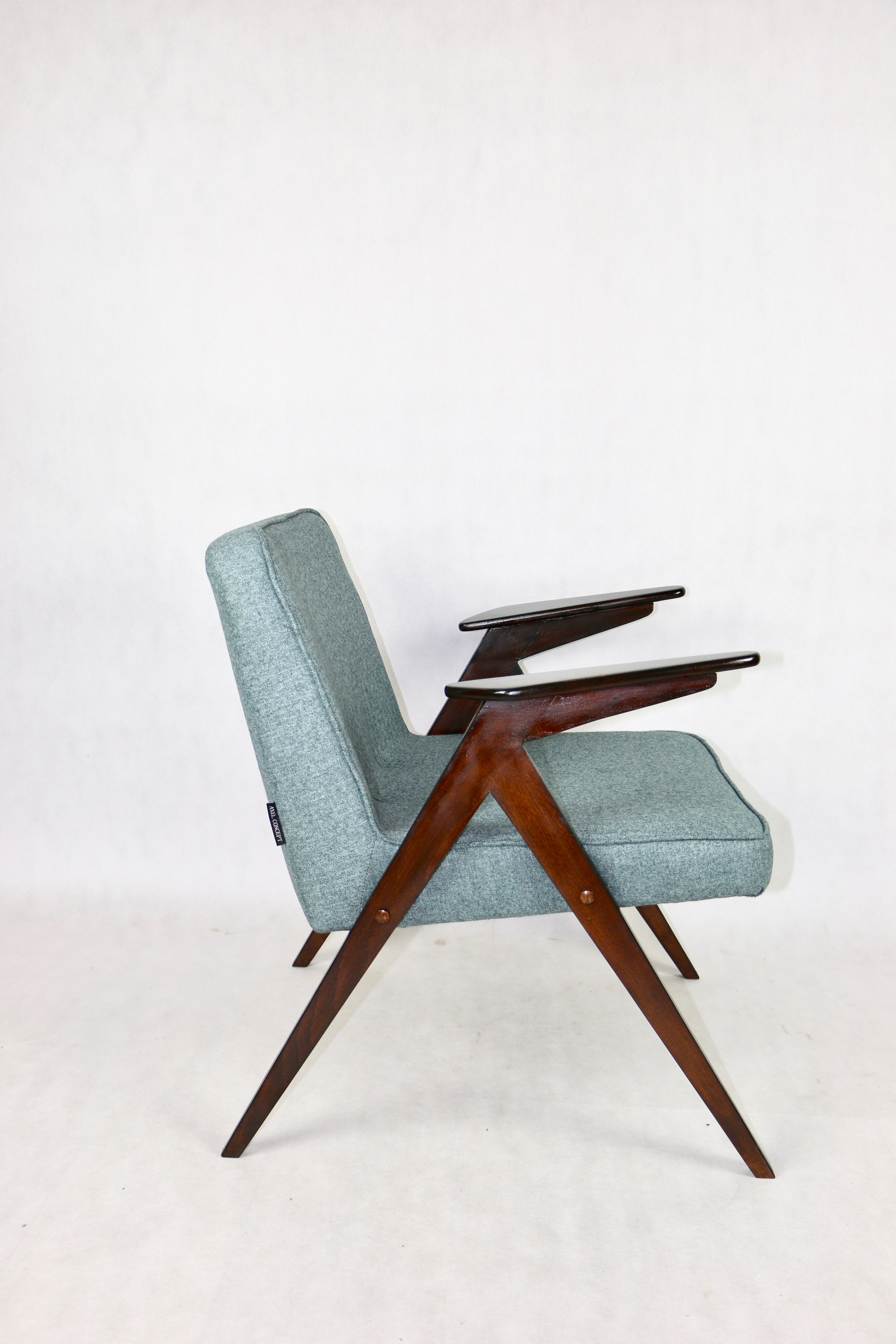 Bunny armchair in blue tweed by Józef Chierowski, 1970s