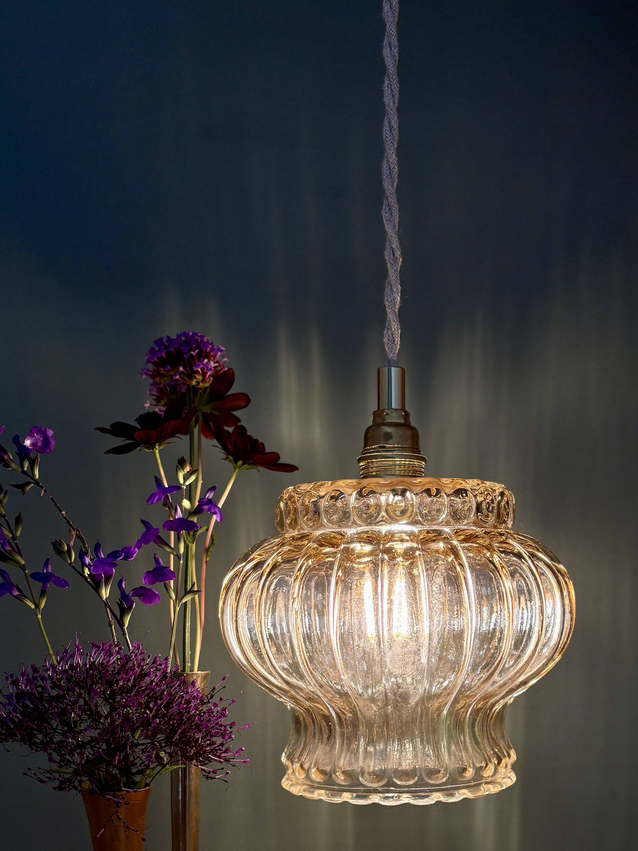 Vintage amber glass globe pendant light