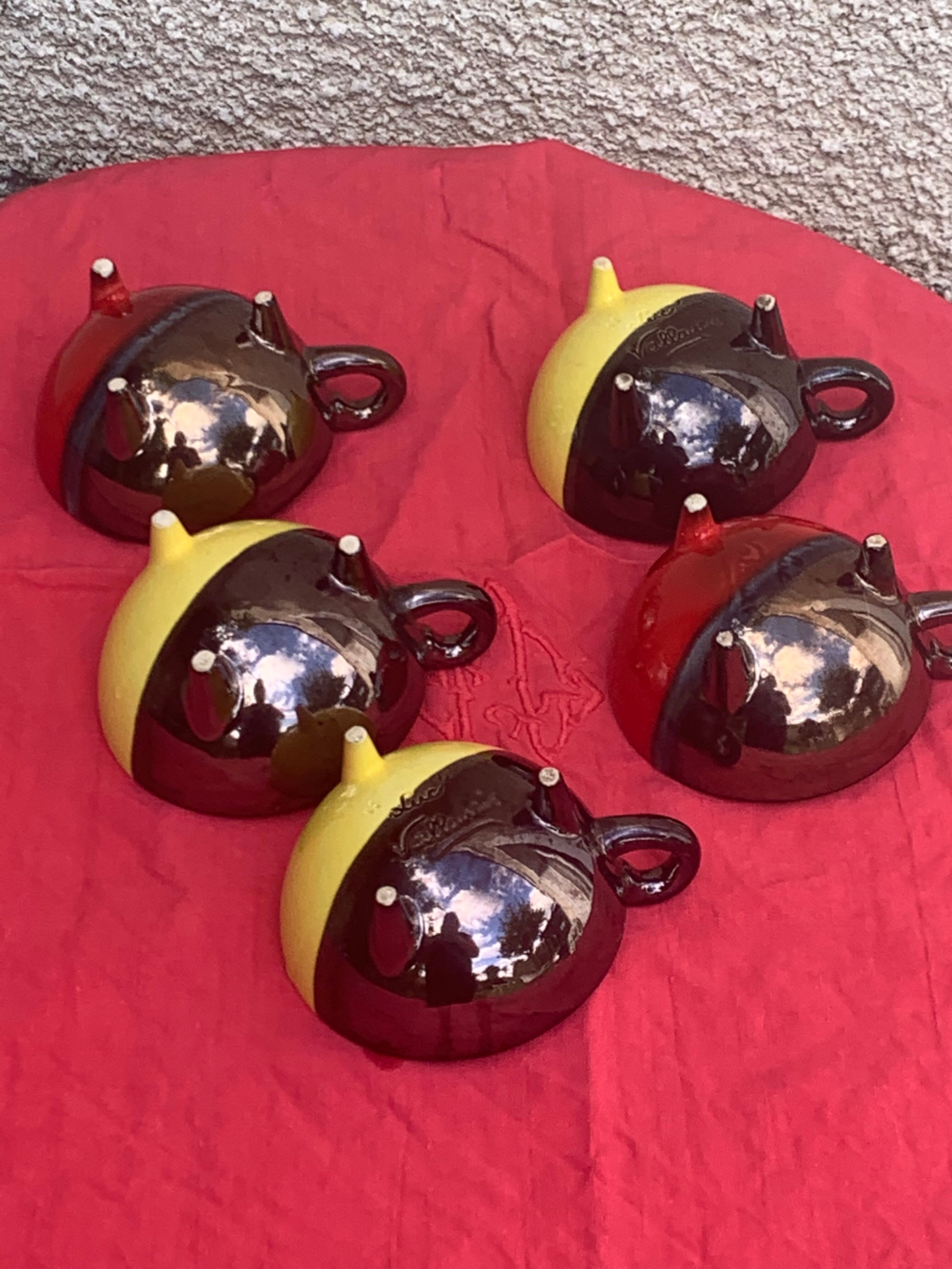 5 cups and 5 saucers signed Luc vallauris vintage
