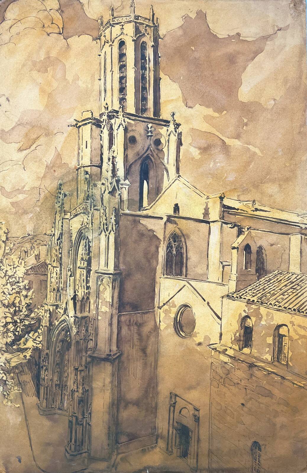 Table study wash Aix attr. Ed. Pannetier (1884-1965) architecture