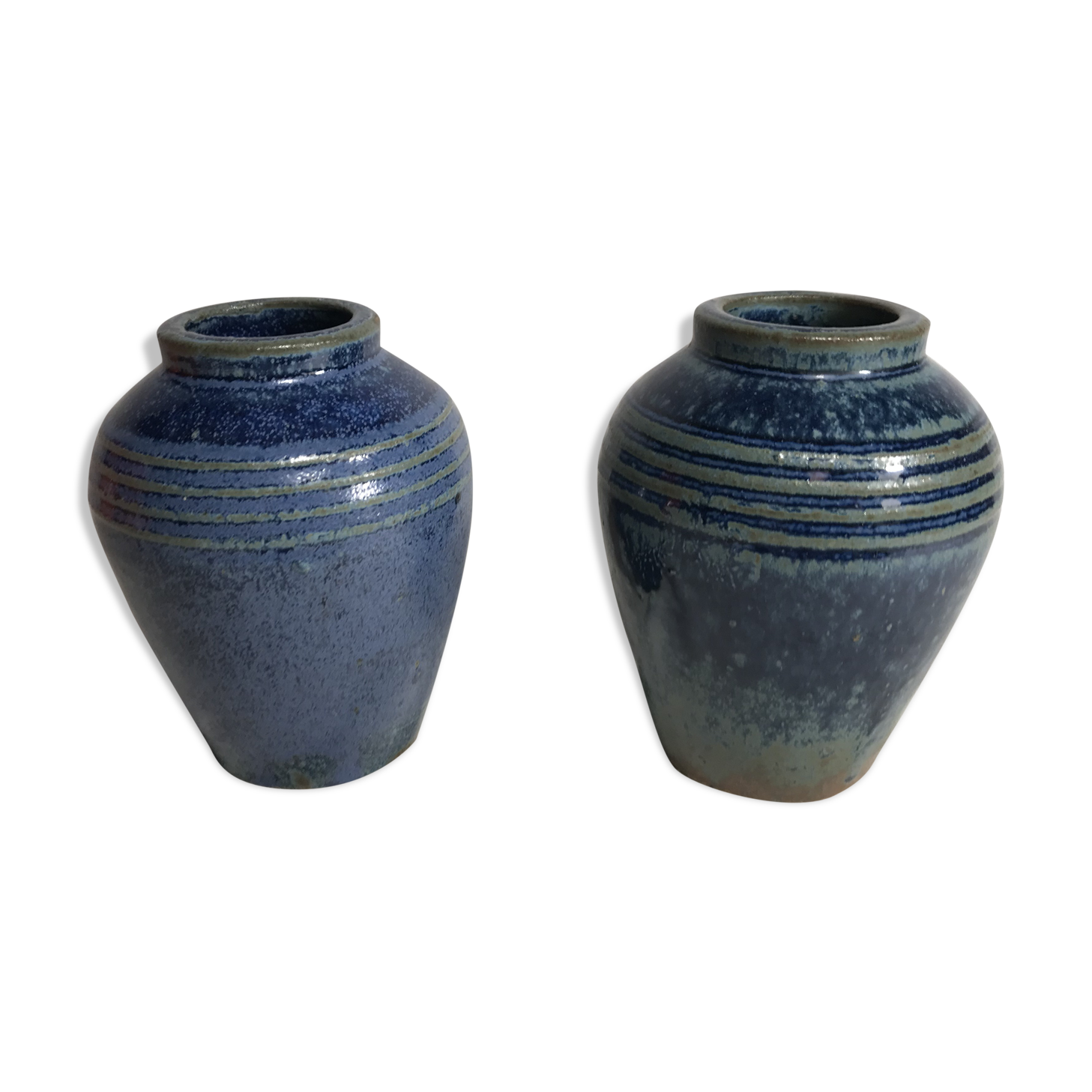 Lot of 2 old vases blue ceramic 70s