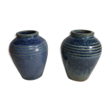 Lot of 2 old vases blue ceramic 70s