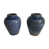 Lot de 2 anciens vases en céramique bleu années 70