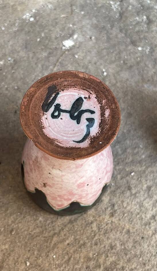 Vallauris egg cup with Voltz ceramic point decoration.