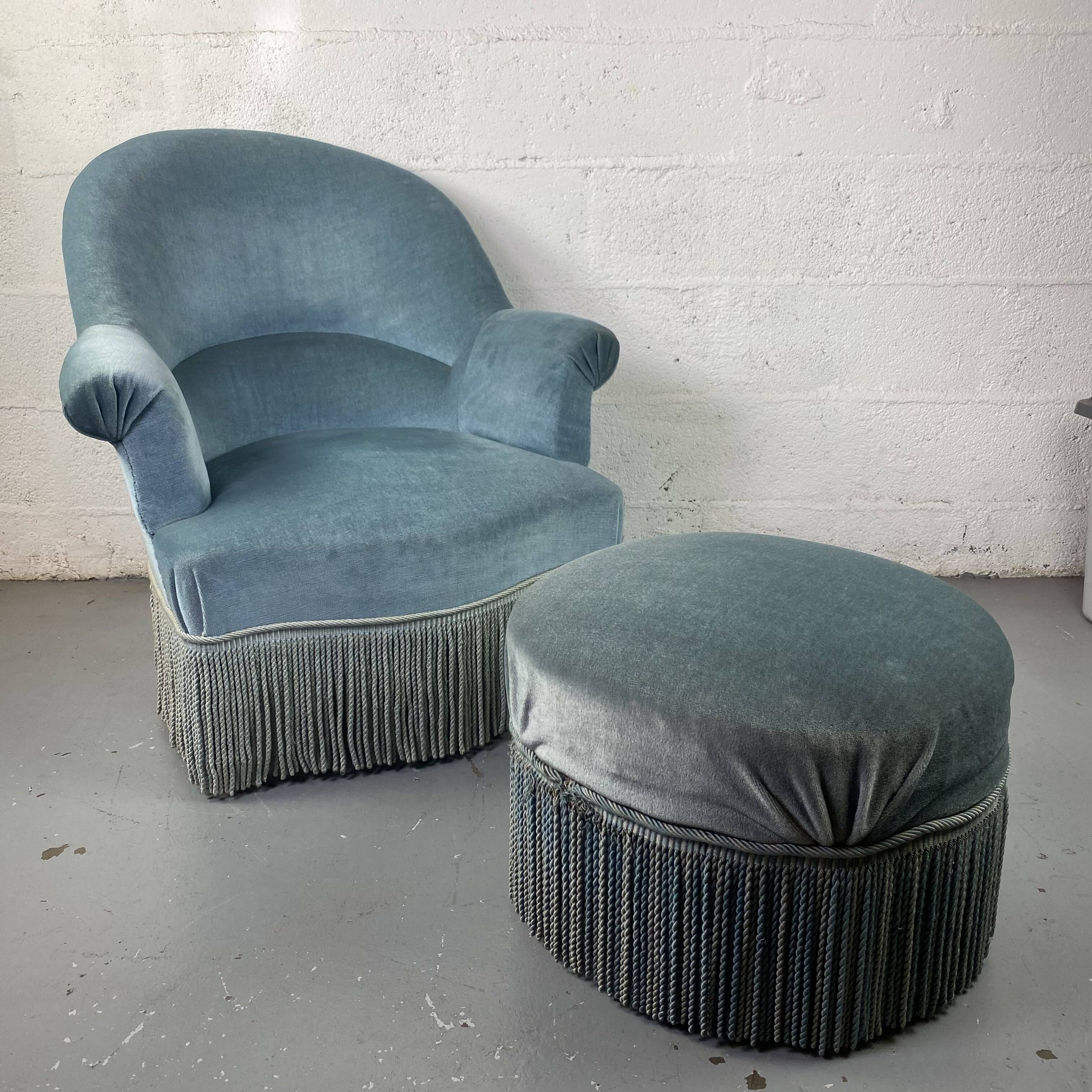 Blue toad armchair and its footrest