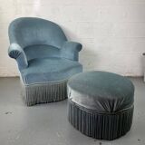 Blue toad armchair and its footrest