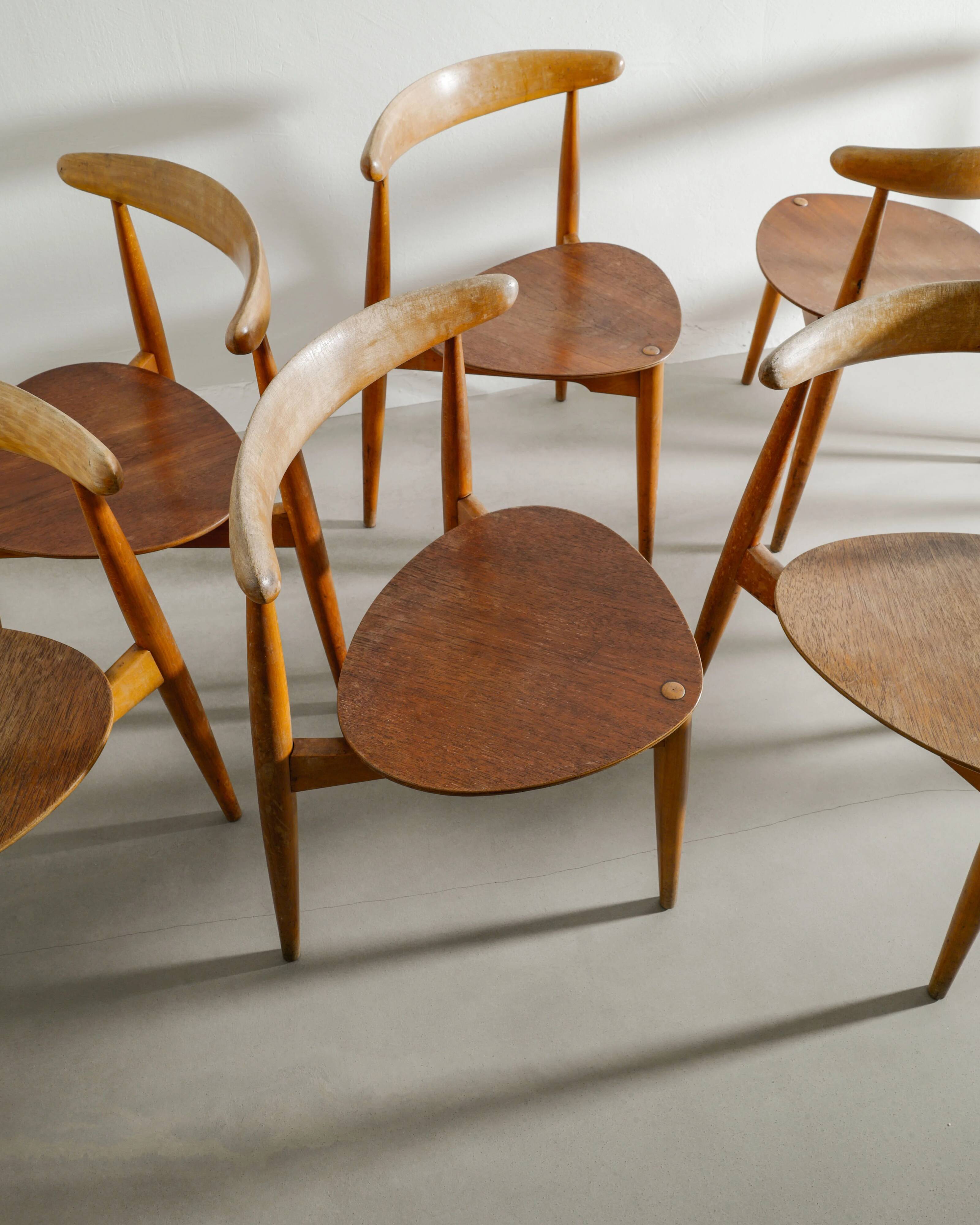 Set of Eight Danish Mid Century Heart Dining Chairs by Hans J Wegner, 1950s