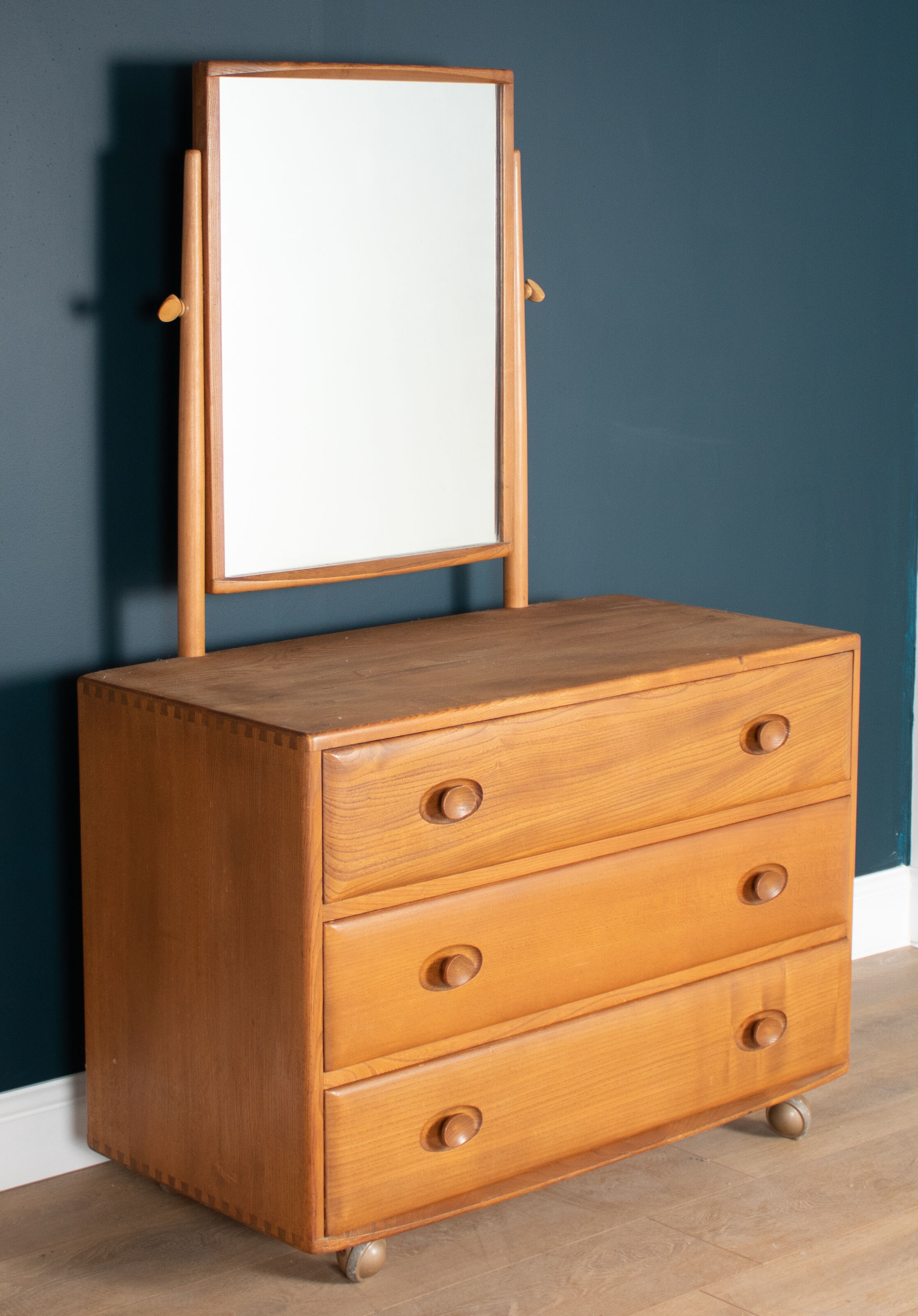 Vintage Restored Ercol Windsor Model 483 Vanity Chest Of Drawers With Mirror