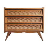 Wooden chest of drawers and vintage rattan