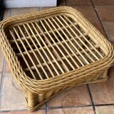 Square pouf or footstool in rattan