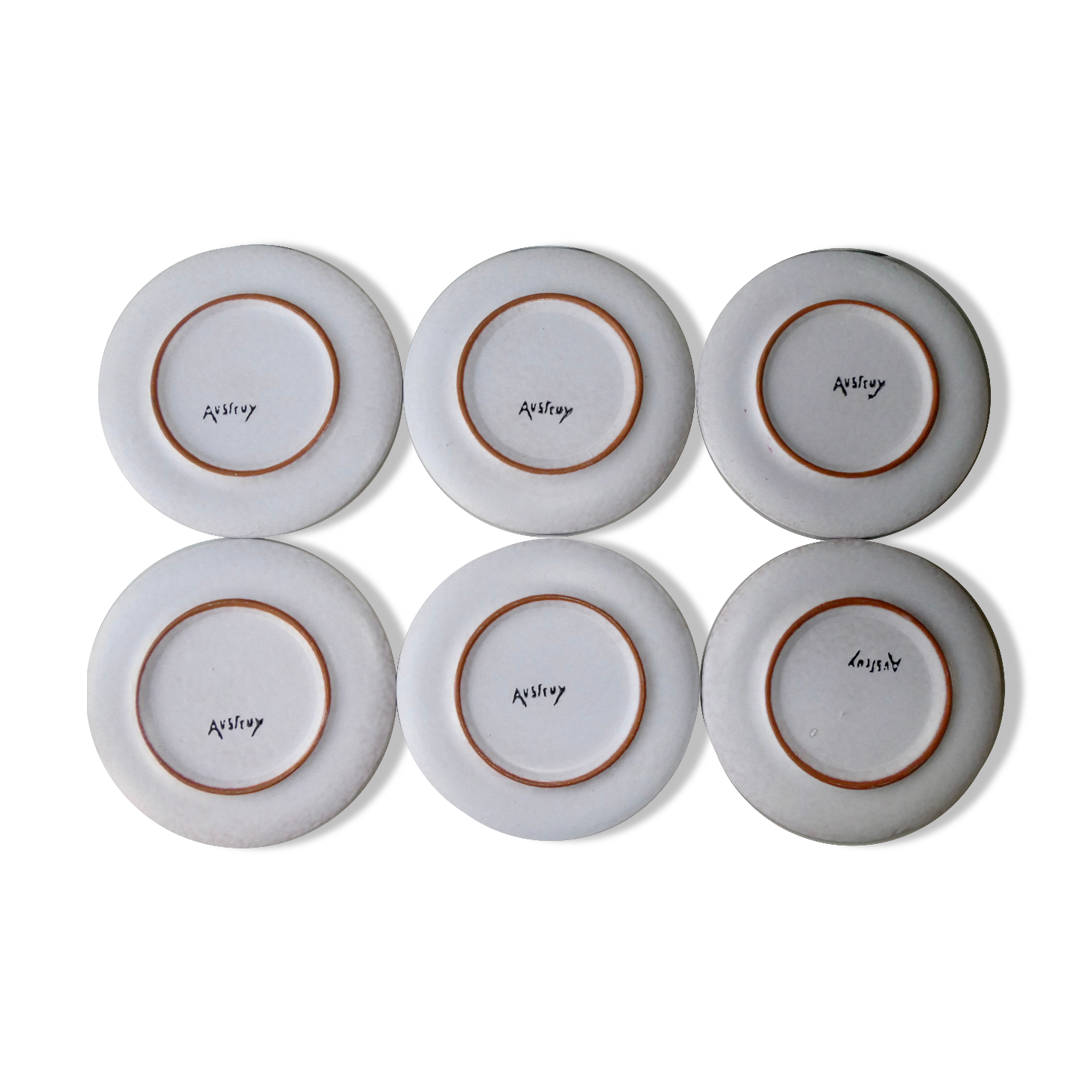 6 large flat ceramic plates by Jean Austruy