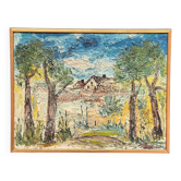 Original Mid Century Swedish Oil On Panel – “Cottage Between Trees” By Stig Allan – Vintage & Framed