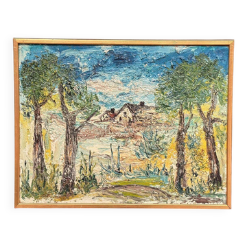Original Mid Century Swedish Oil On Panel – “Cottage Between Trees” By Stig Allan – Vintage & Framed