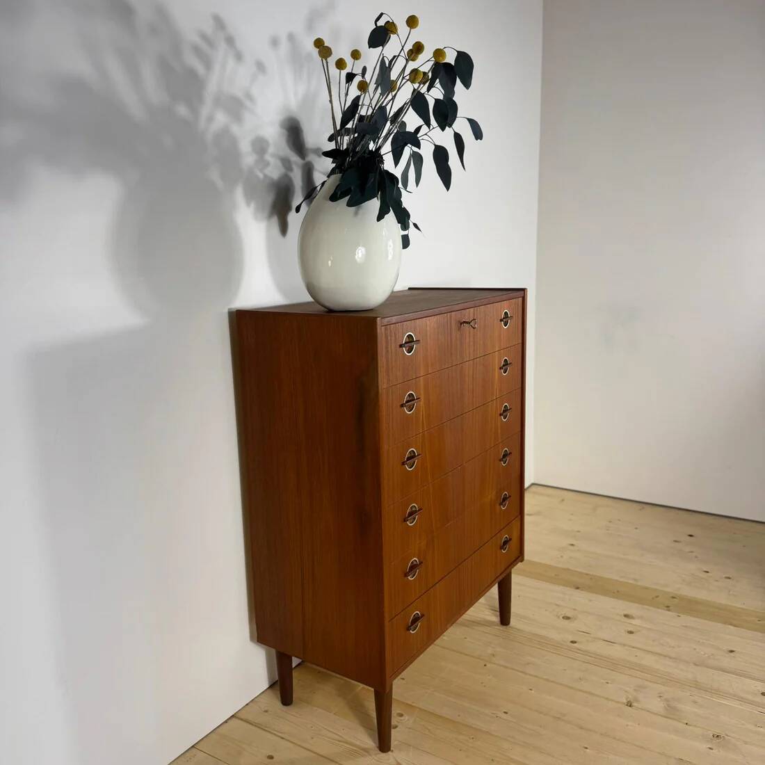 Danish 1960s teak chest of drawers with metal insert