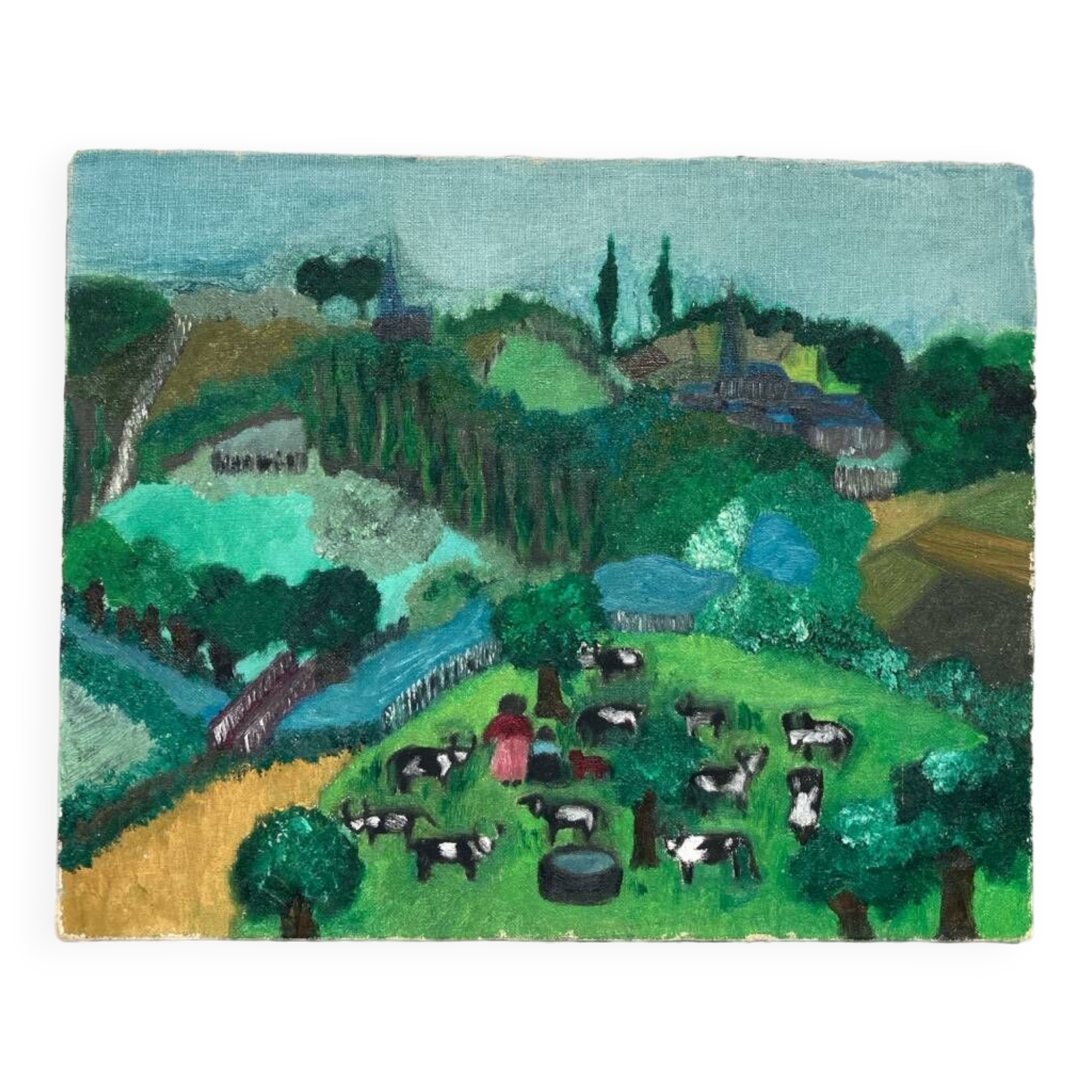 Tableau, huile sur toile paysage naïf