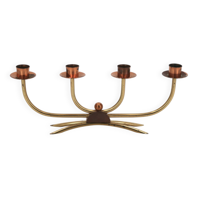 Bougeoir Scandinave à quatre branches en cuivre et laiton, années 50