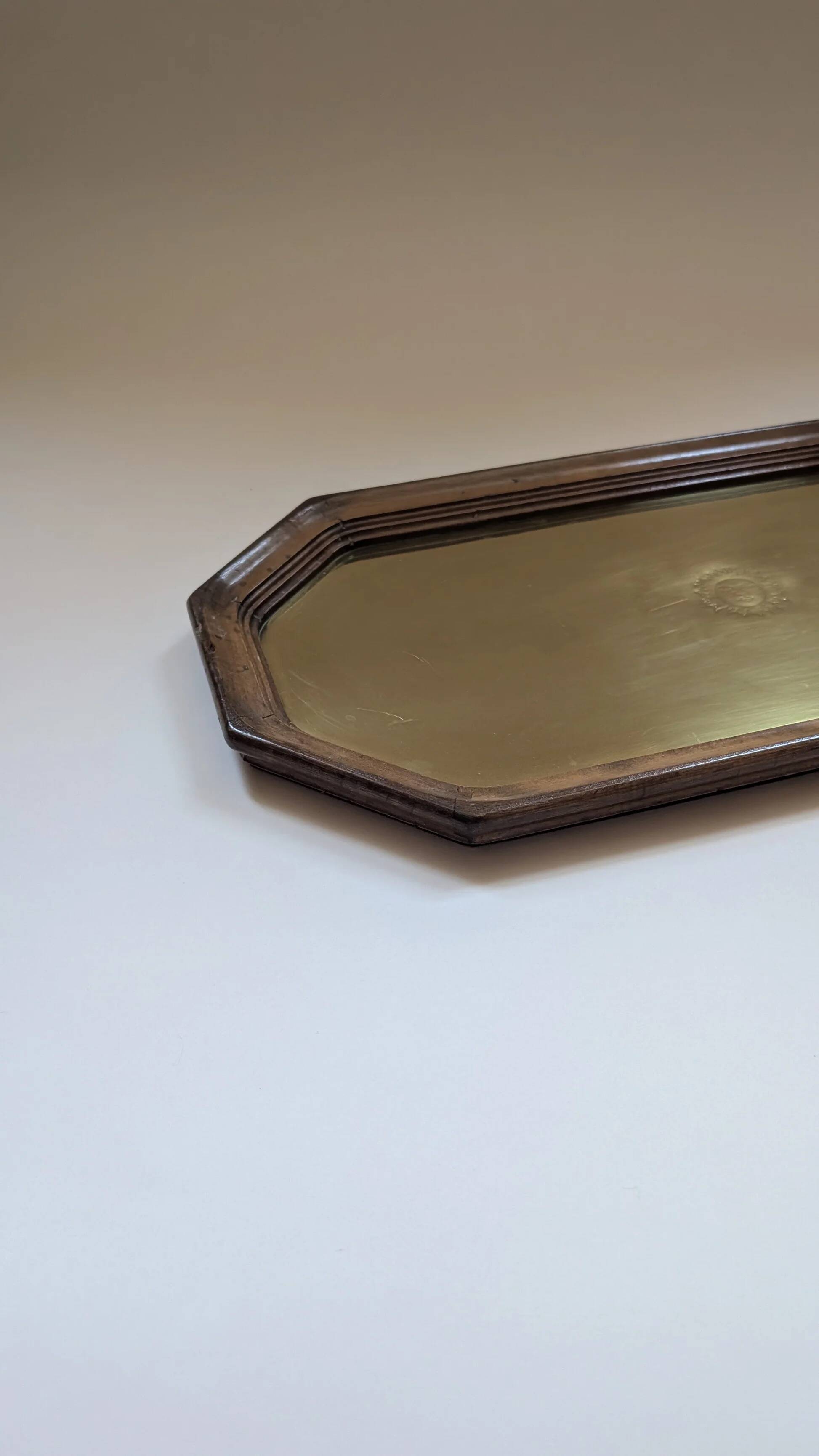 Gold and wood tray