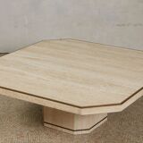 Travertine and brass coffee table
