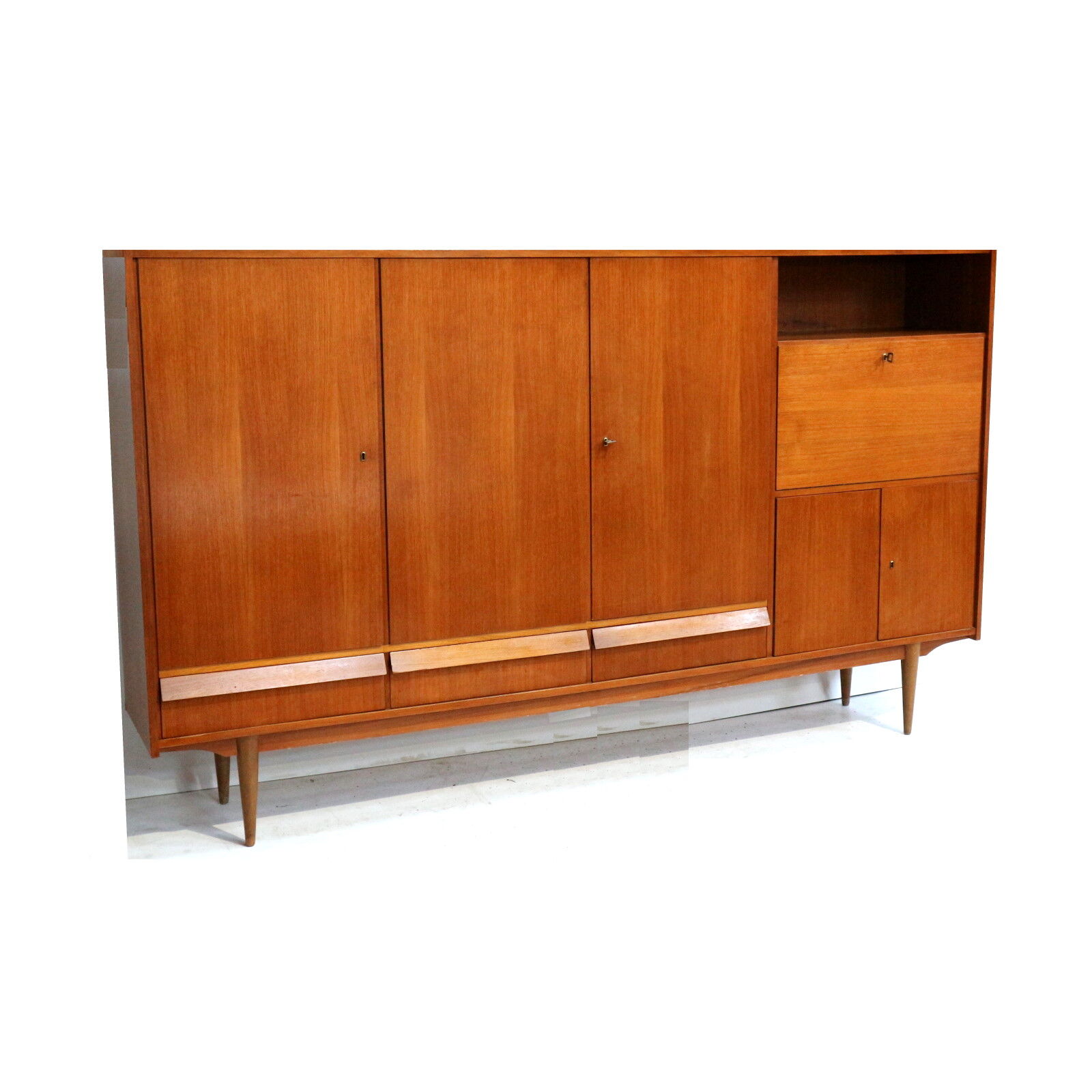 Large vintage teak highboard / high sideboard from the 1960s