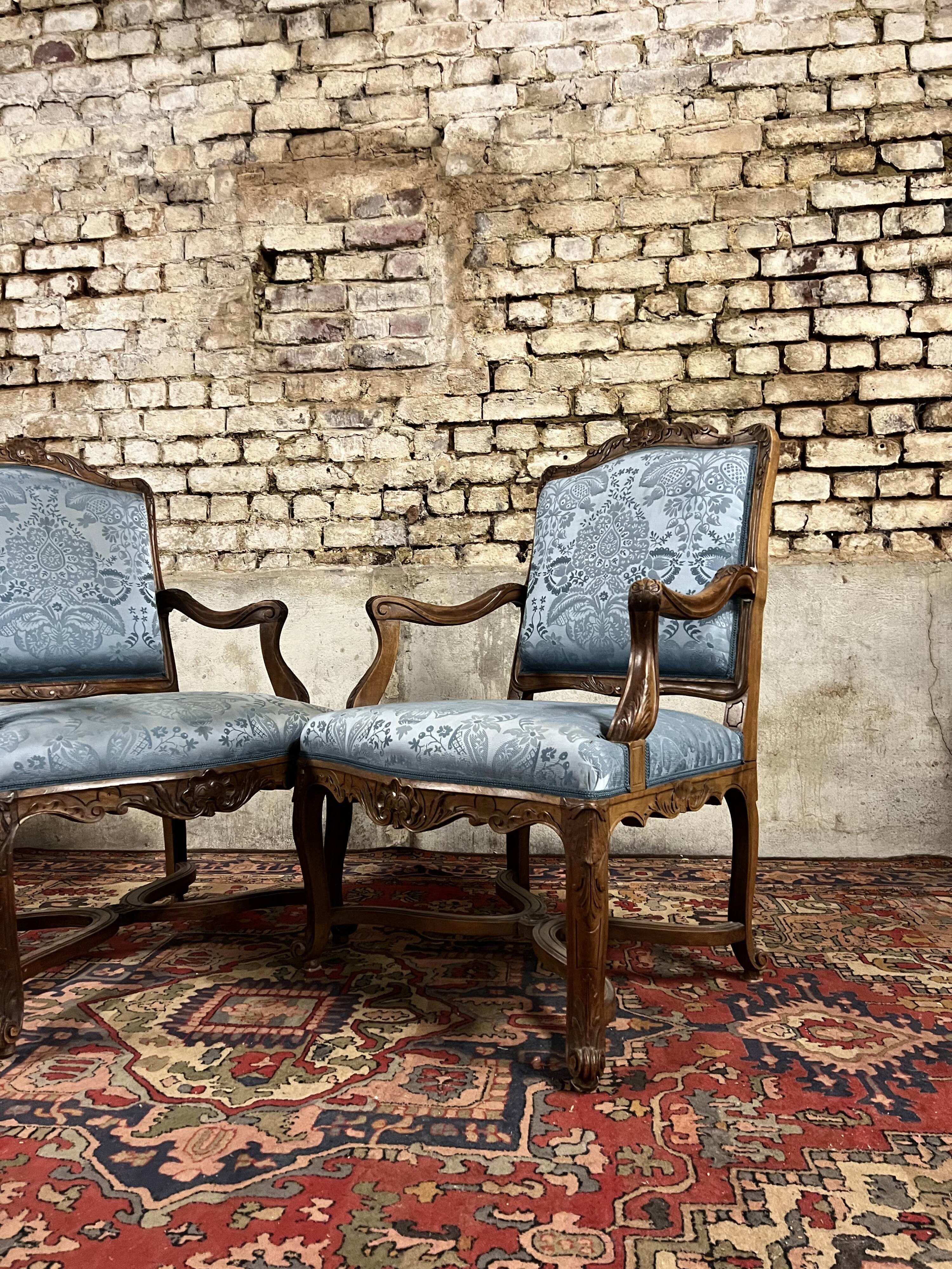 Pair of natural wood armchairs in regency style 19th century