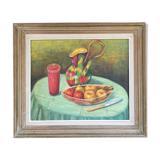 Tableau nature morte pichet et fruits