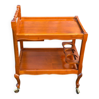 Louis XV solid wood serving trolley with bottle rack and drawer