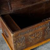 18th-century Scandinavian popular art oak chest with carved panels, dated 1764.