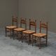 Set of 4 oak and bamboo chairs, 1950s.
