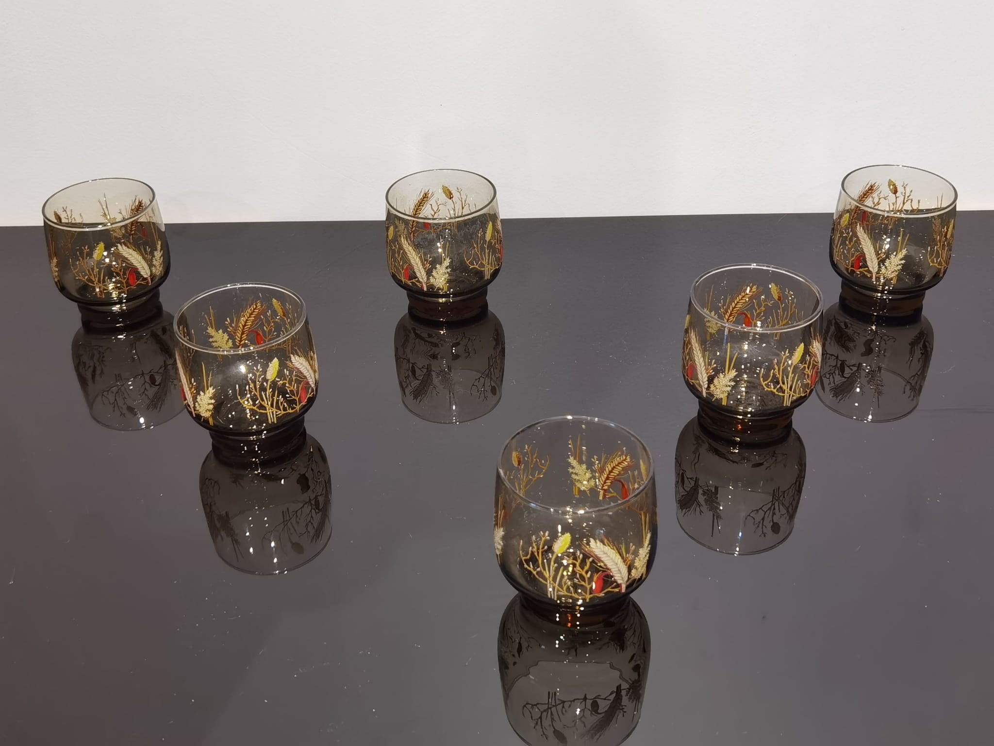 Set of 6 vintage Arcopal glasses in smoked glass country décor "ear of wheat"