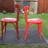 Vintage bistro chairs painted in burgundy and red