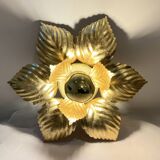 Masca 1970s 1980s Hollywood Regency Gold Leaf Metal Flower Wall Sconce