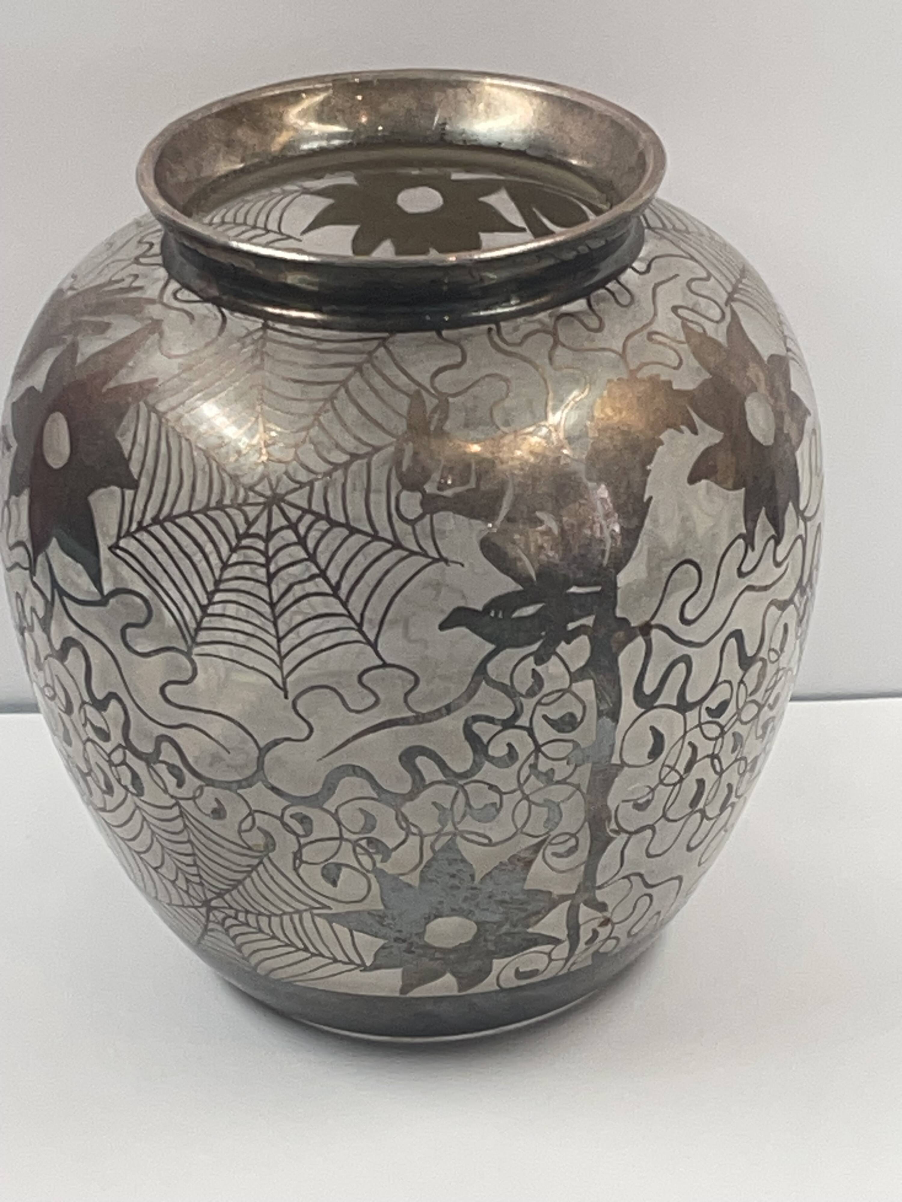 Old silver enameled vase? - art nouveau - decor provided cat, squirrel, bird
