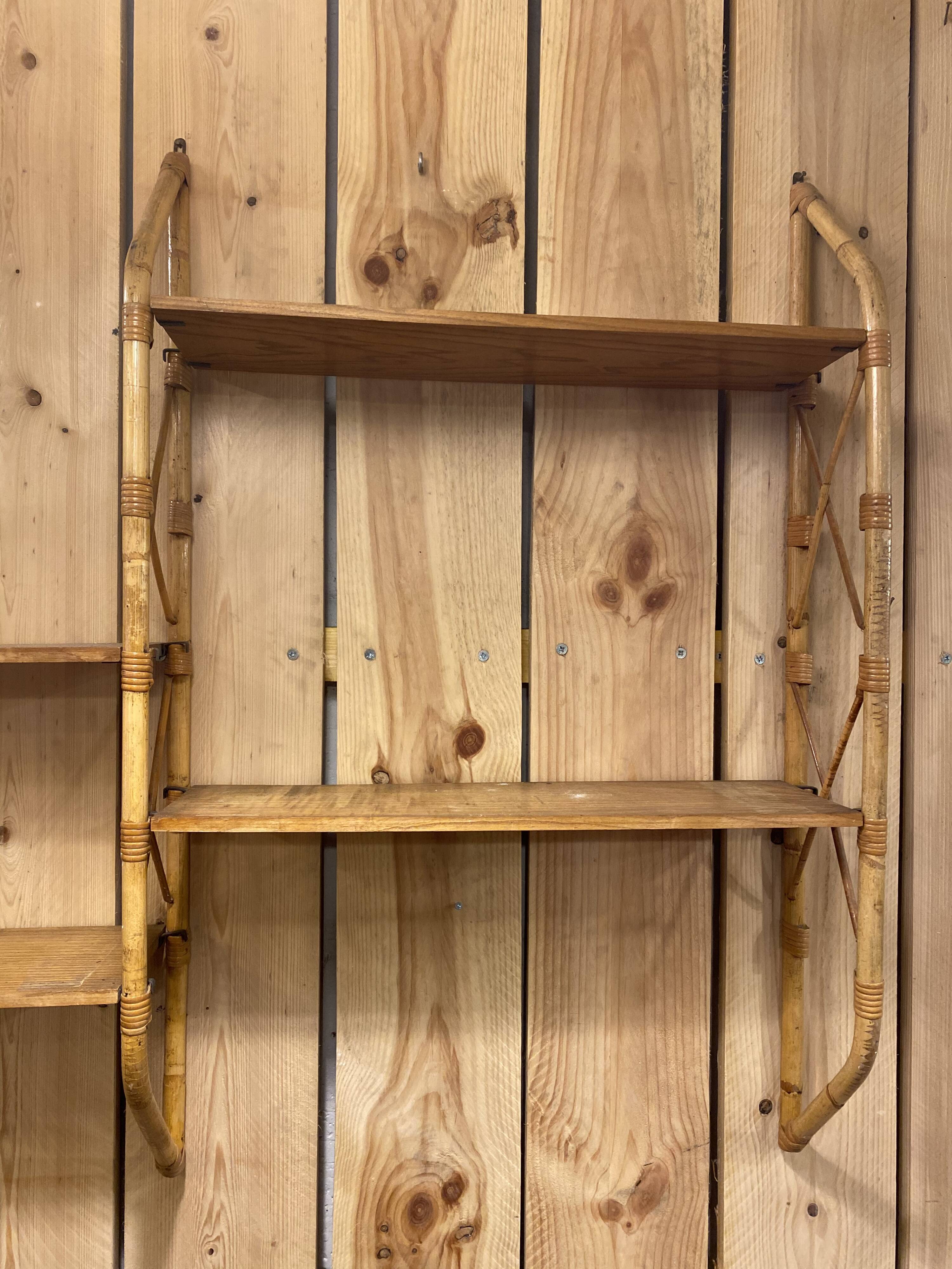 Double shelves murale rattan 1960