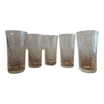 5 Tommy style cut crystal water glasses - 14.5 cm