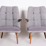 Set of two Grey Mid Century Armchairs made in 1950s Czechia. Original condition.