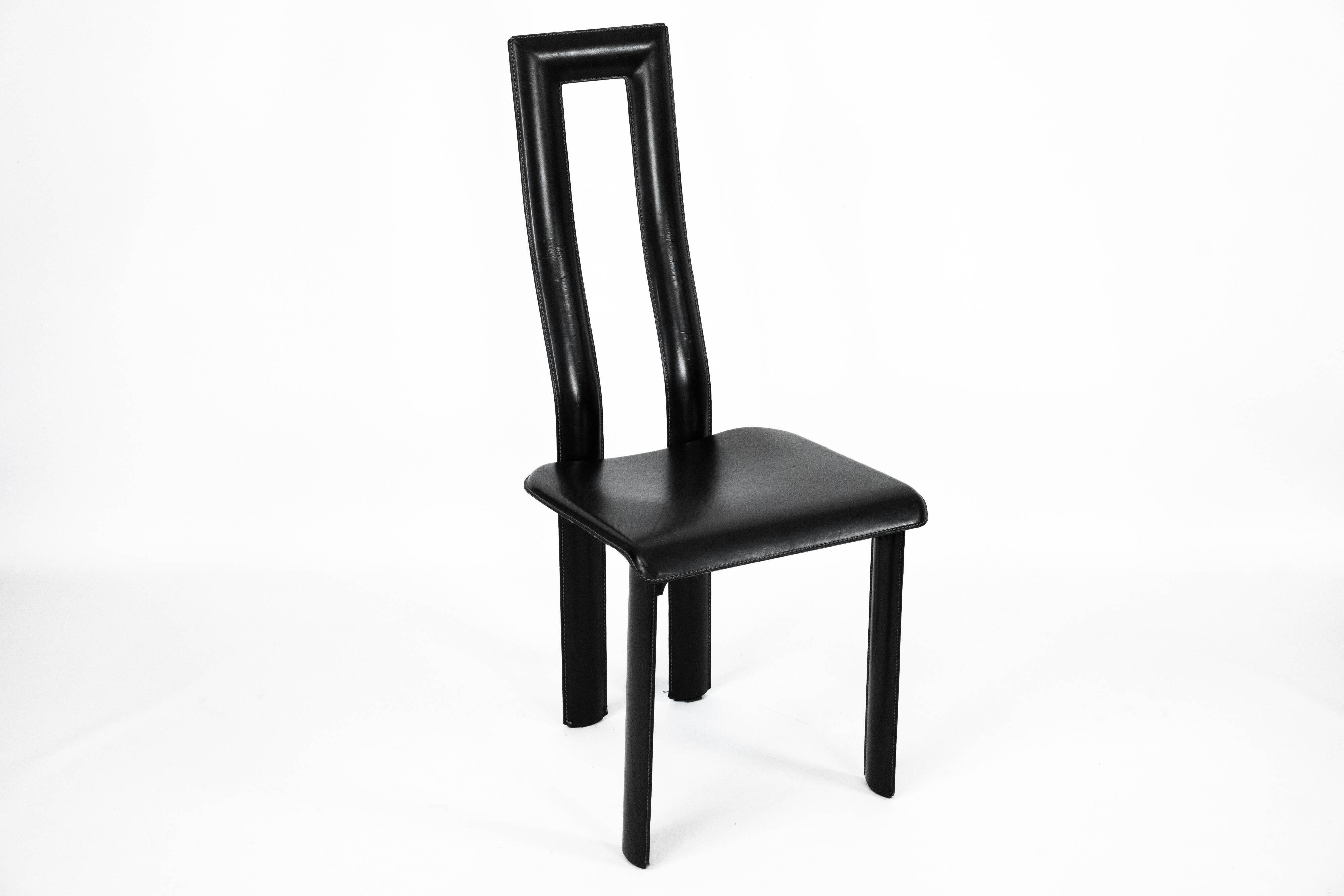 Postmodern Set of ten leather dining chairs by Antonello Mosca for Ycami. I