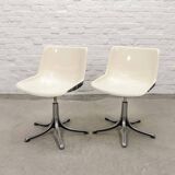 White Osvaldo Borsani 'Modus' Fiberglass and Aluminium Desk Side Chairs 70s