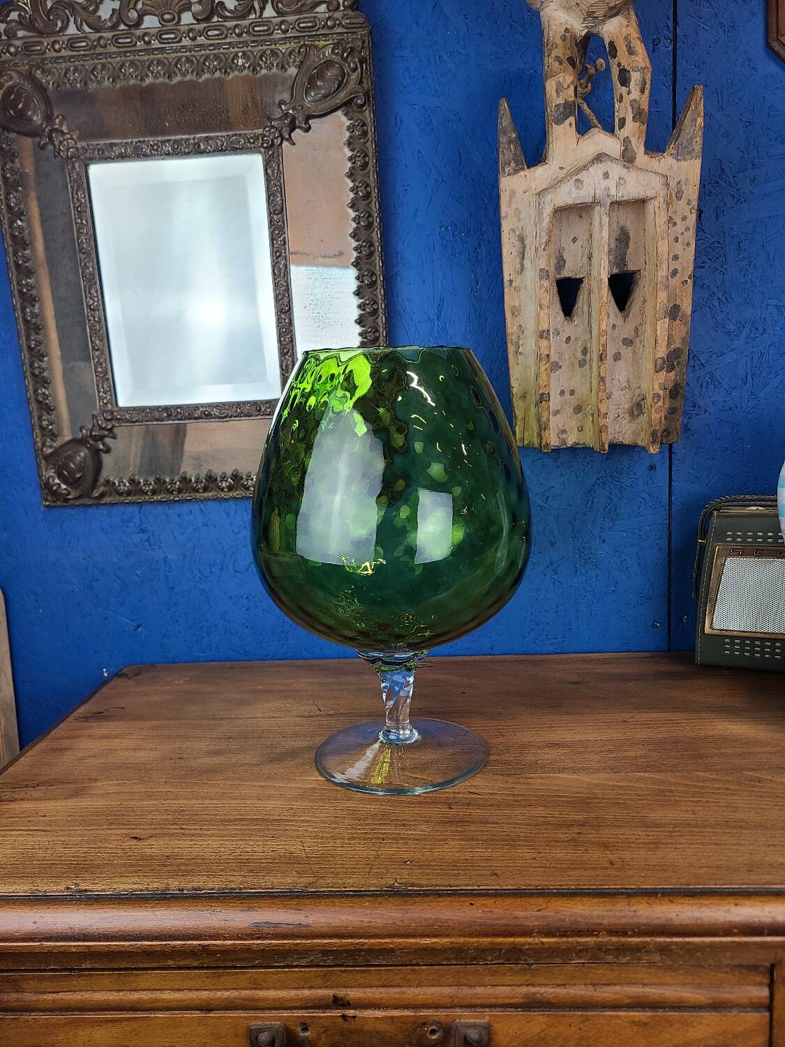 Vase vert, en verre empoli vintage