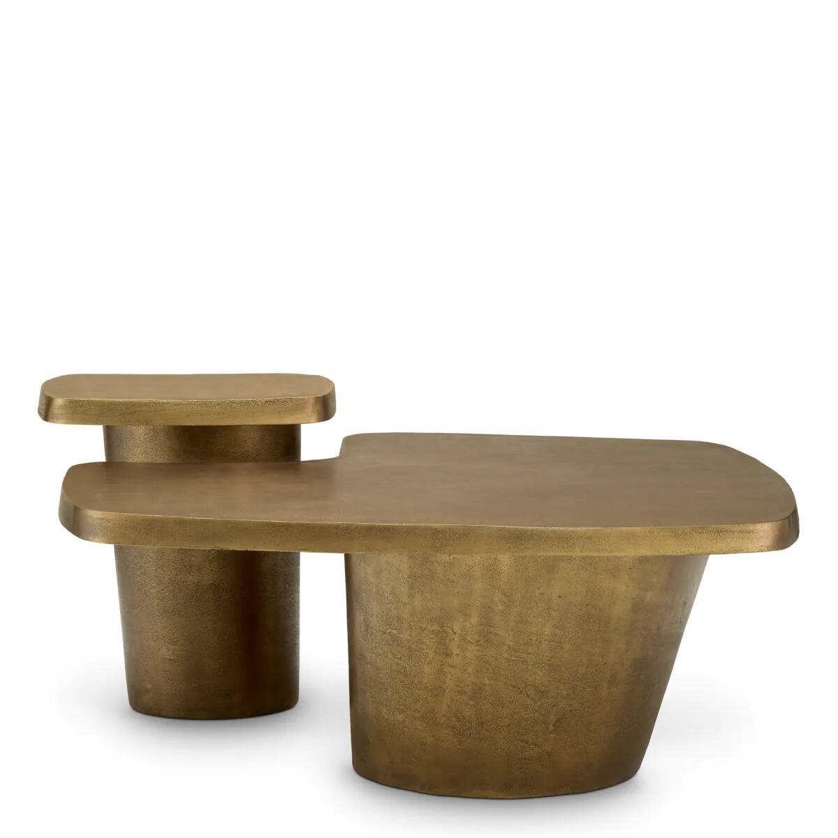 Set of 2 coffee tables, vintage brass finish, timeless character.