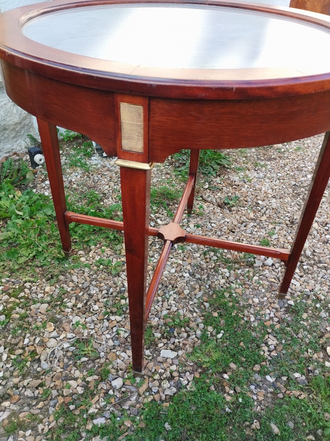 Antique Louis XVI style bouillotte table with marble top