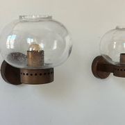 Pair of vintage wall lights, copper and bubbled glass, BEGA Germany 1970